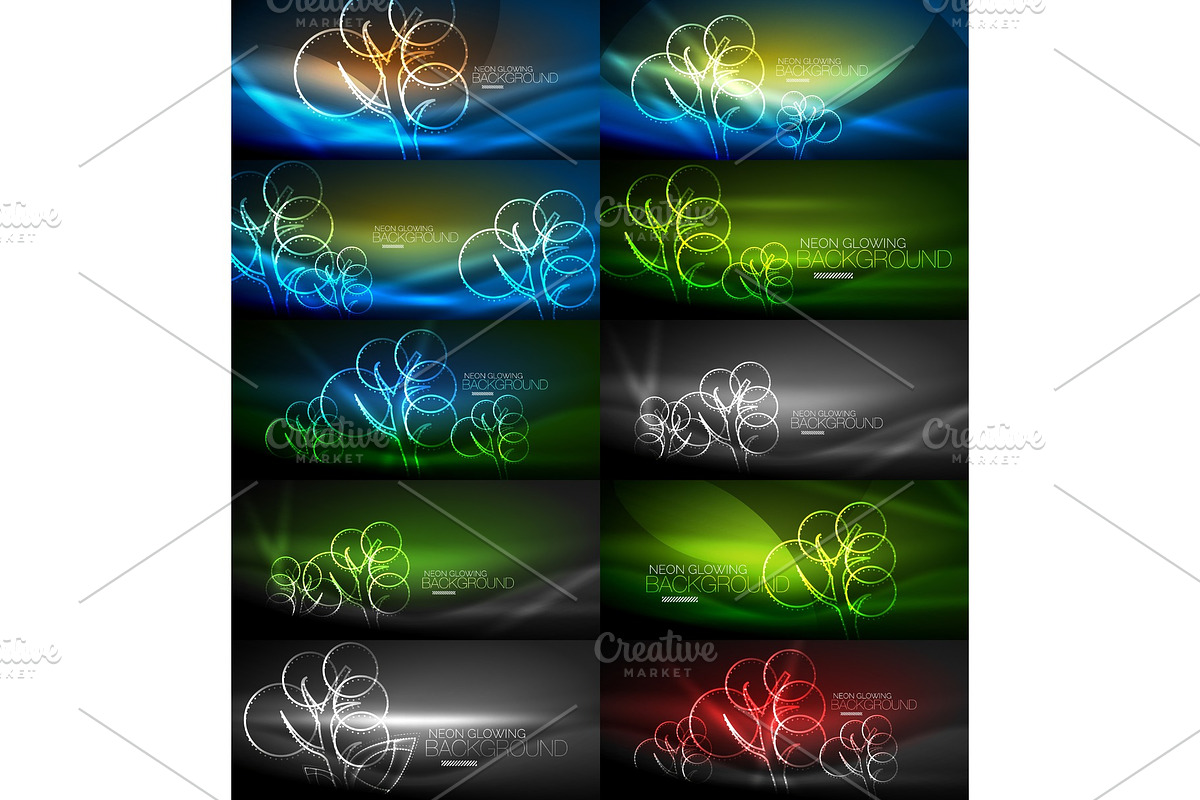 Mega set of nature neon tree backgrounds in Textures - product preview 8