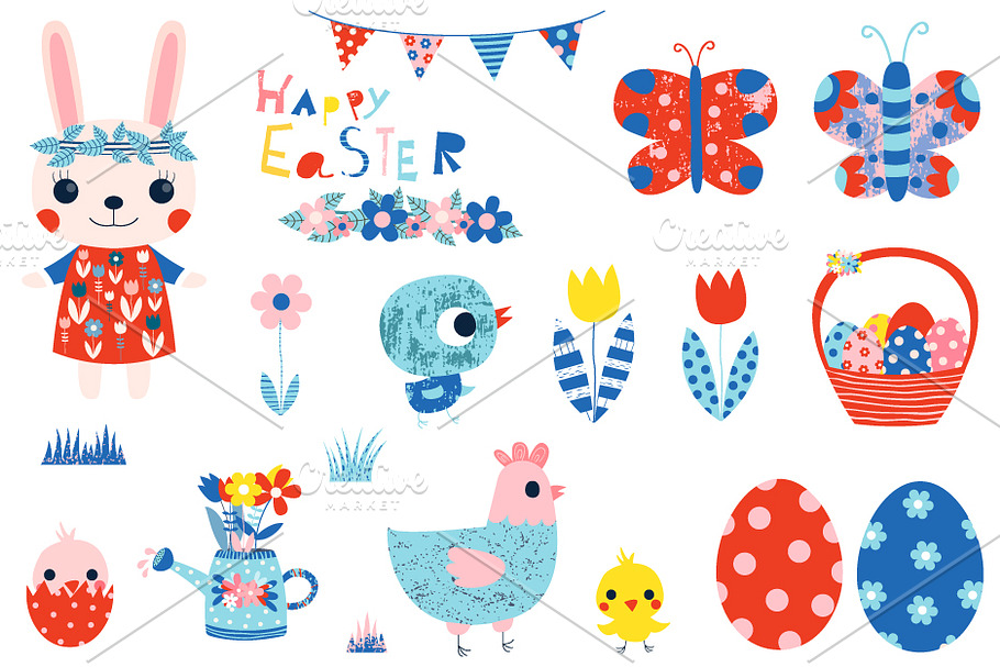 Cute Happy Easter clipart set