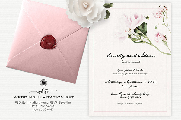 White Wedding Invitation Set