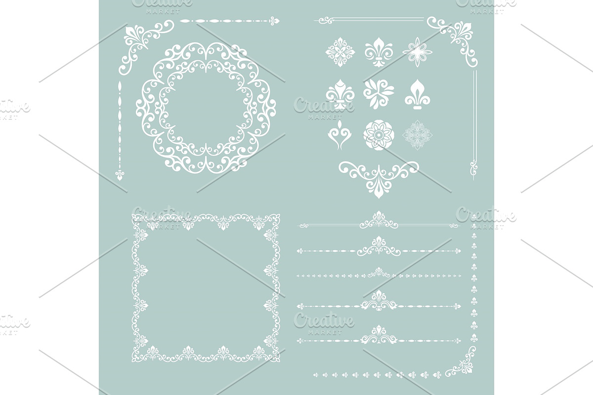 Vintage Set of Vector Horizontal, Square and Round Elements in Patterns - product preview 8