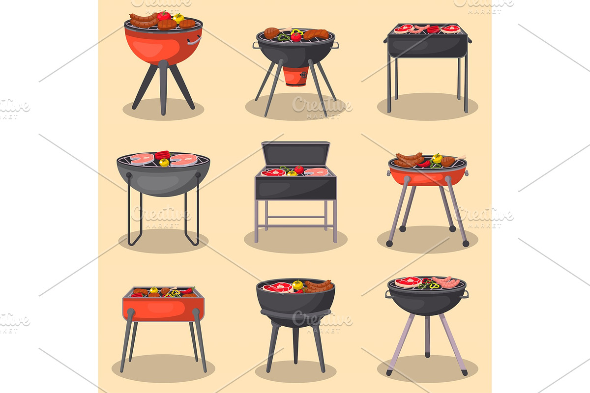 Barbecue grill with food isolated set in Illustrations - product preview 8