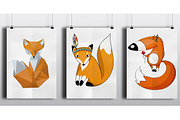 3 different style red foxes set