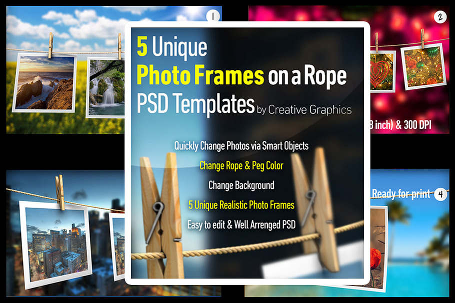 Photo Frames on a Rope PSD Mockup in Print Mockups - product preview 8