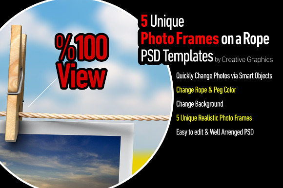 Photo Frames on a Rope PSD Mockup in Print Mockups - product preview 1
