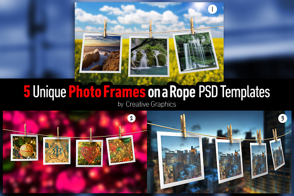 Photo Frames on a Rope PSD Mockup in Print Mockups - product preview 2