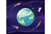 Earth and Spaceman Poster Vector Illustration