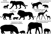 Silhouettes of animals with cubs