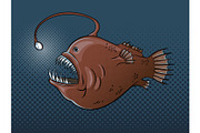 Deep sea fish with light pop art vector