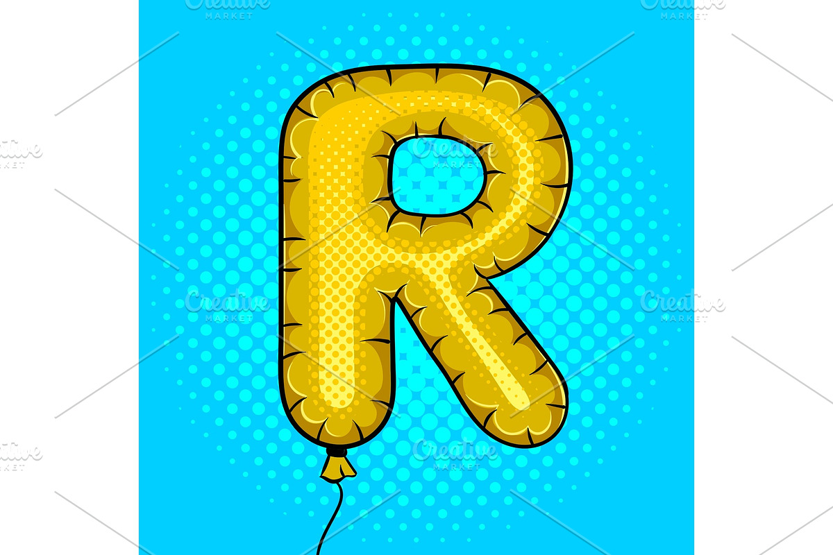 Air balloon in shape of letter R pop art vector in Objects - product preview 8