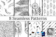Feather, wings, dreamcatcher pattern