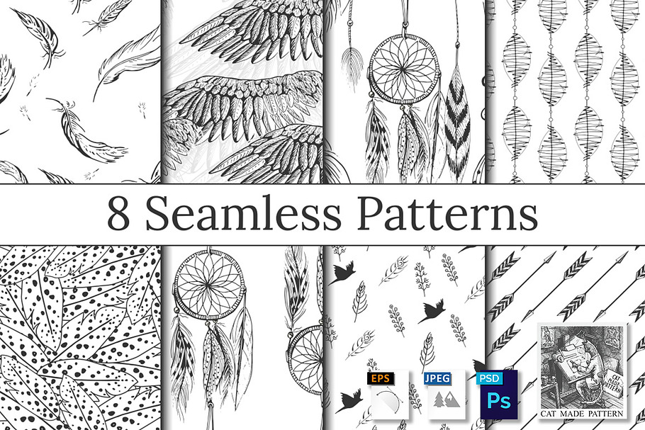 Feather, wings, dreamcatcher pattern in Illustrations - product preview 8