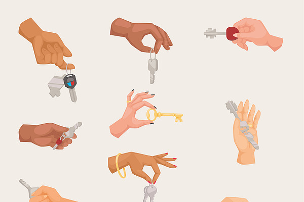 Human vector hand holding keys