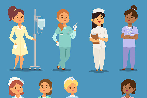 Cartoon woman doctors nurses vector 
