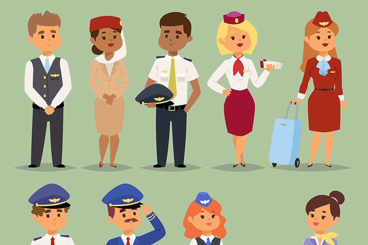 Officers flight pilots stewardesses  in Illustrations - product preview 8