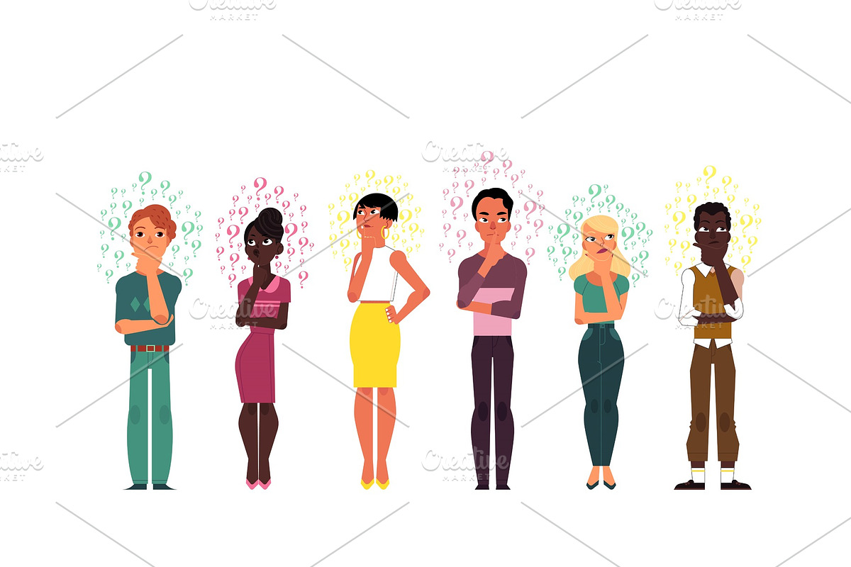 Vector flat people caucasian african thinking set in Illustrations - product preview 8
