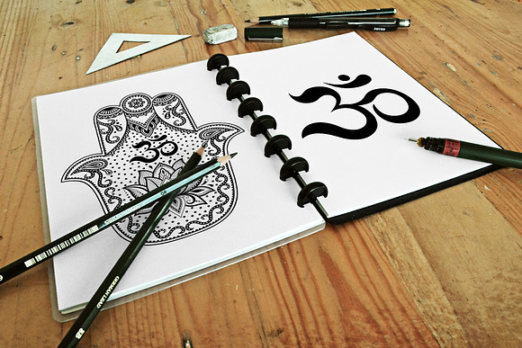 Set of patterns with mantra OM in Objects - product preview 1