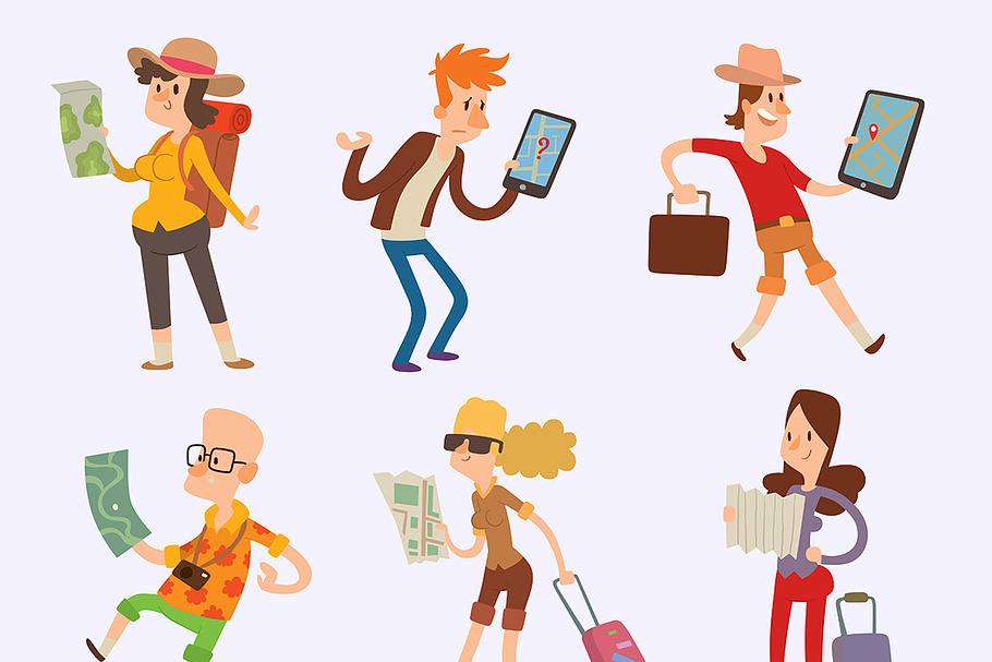 Vector people tourist map travel