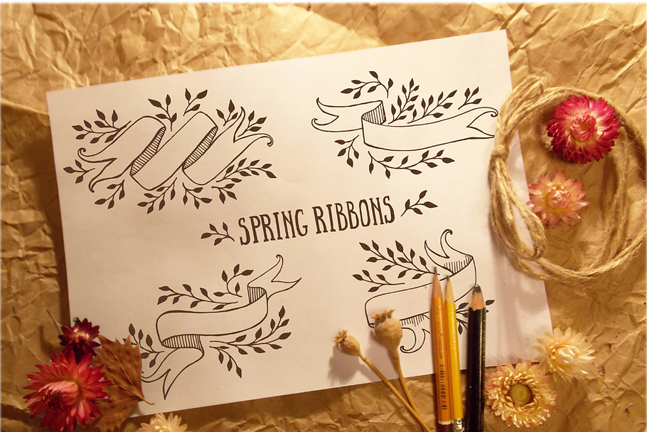 Spring hand-drawn ribbons