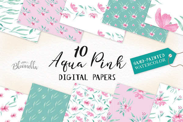 Aqua Pink Seamless Patters Papers