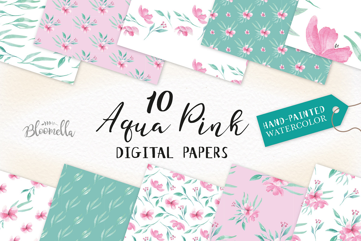 Aqua Pink Seamless Patters Papers in Patterns - product preview 8
