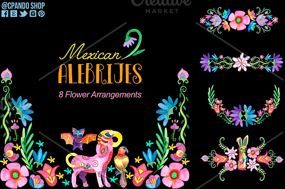 Mexican Alebrijes watercolor clipart in Illustrations - product preview 1