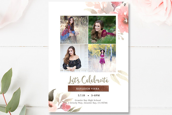 Floral Senior Graduation Invite PSD in Card Templates - product preview 2