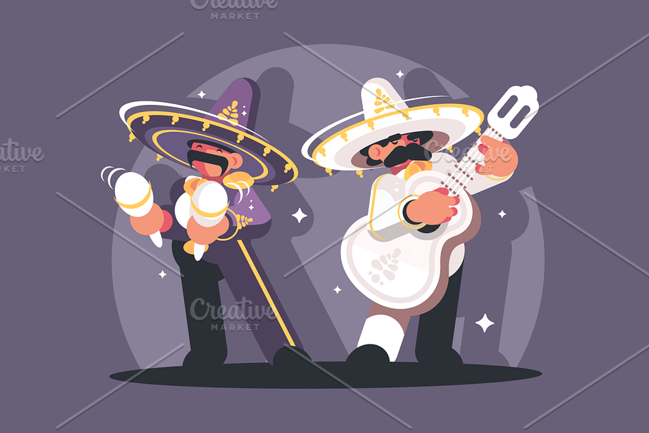 Mexican musicians in sombrero in Illustrations - product preview 8