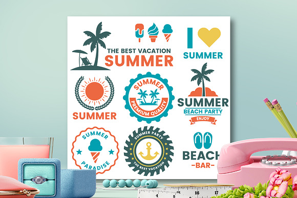 63 SUMMER VINTAGE BADGE & RIBBON in Logo Templates - product preview 3