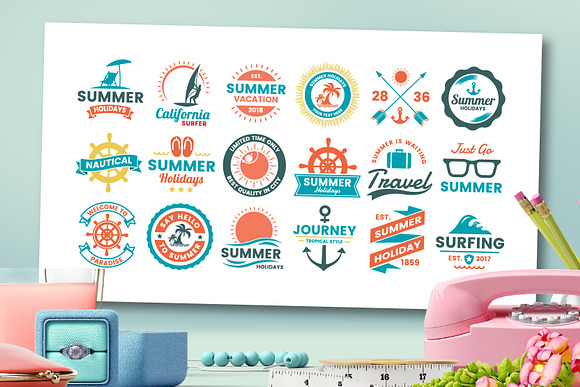 63 SUMMER VINTAGE BADGE & RIBBON in Logo Templates - product preview 4