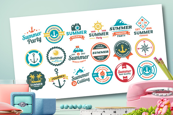63 SUMMER VINTAGE BADGE & RIBBON in Logo Templates - product preview 5