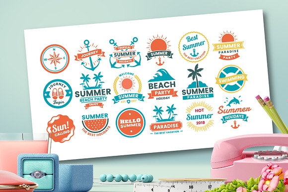 63 SUMMER VINTAGE BADGE & RIBBON in Logo Templates - product preview 6