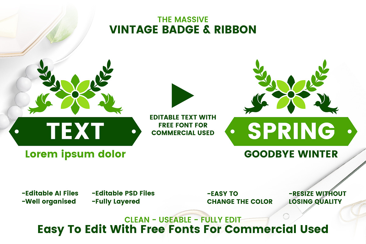 72 SPRING VINTAGE BADGE & RIBBON in Logo Templates - product preview 8