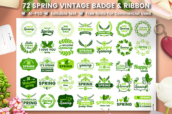 72 SPRING VINTAGE BADGE & RIBBON in Logo Templates - product preview 10