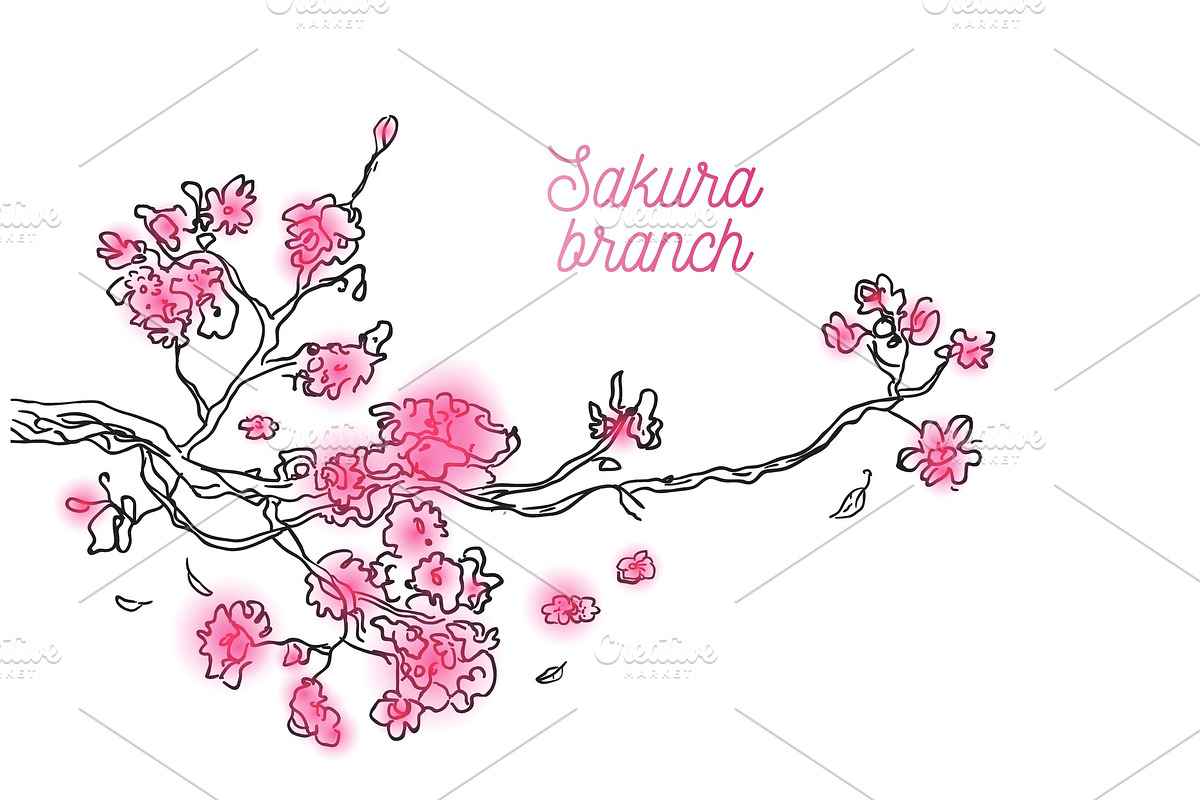 Colorful pink branch of tree in Illustrations - product preview 8