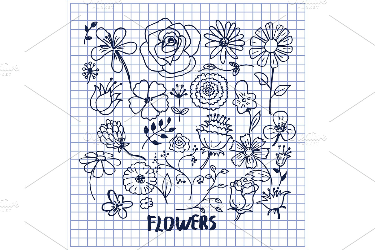 Set of Hand Drawn Flowers Vector Illustration in Illustrations - product preview 8