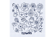 Set of Hand Drawn Flowers Vector Illustration