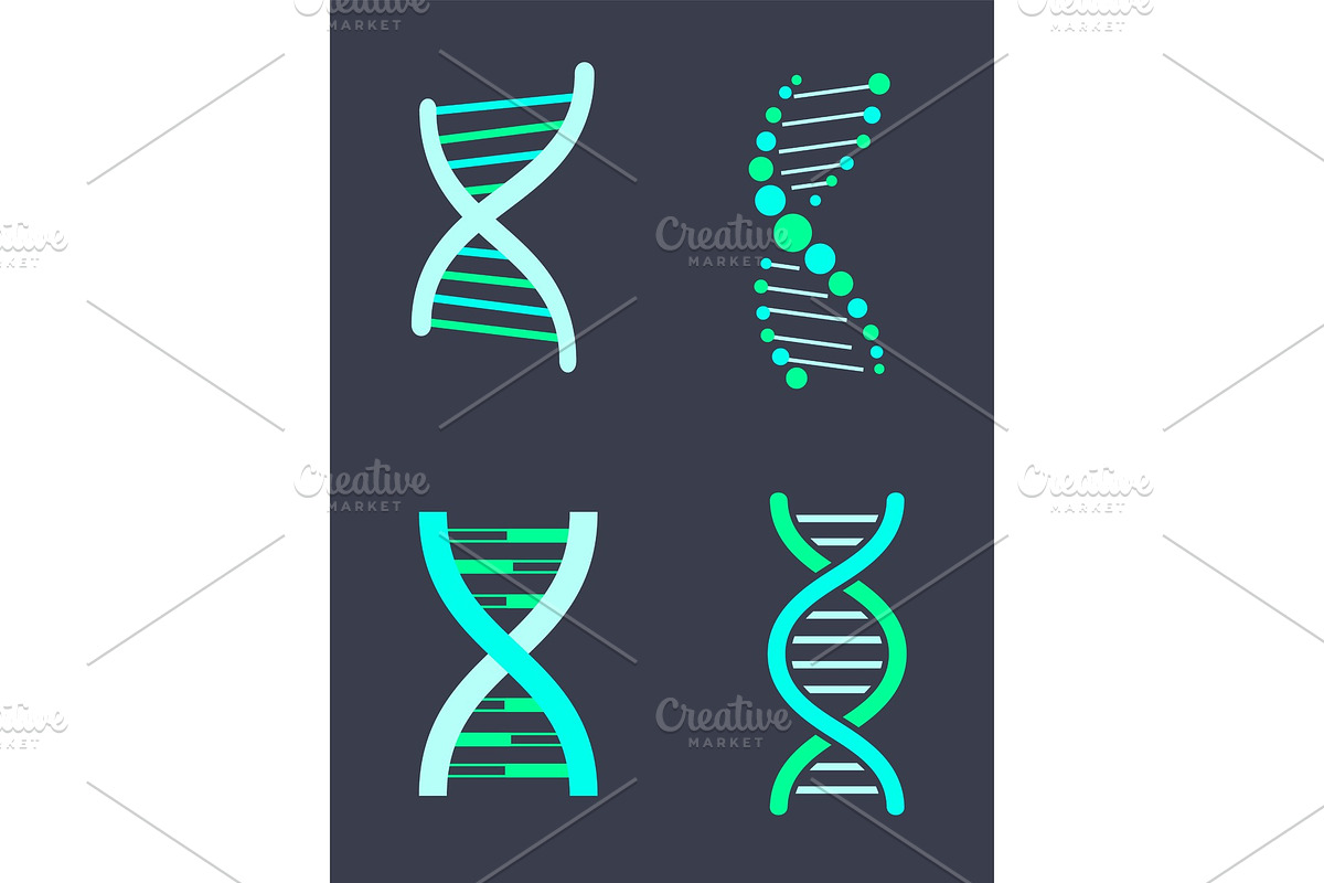 DNA Chain Variations of Bright Turquoise Color Set in Illustrations - product preview 8