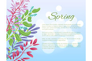 Bright Spring Banner with Green Branches and Herbs