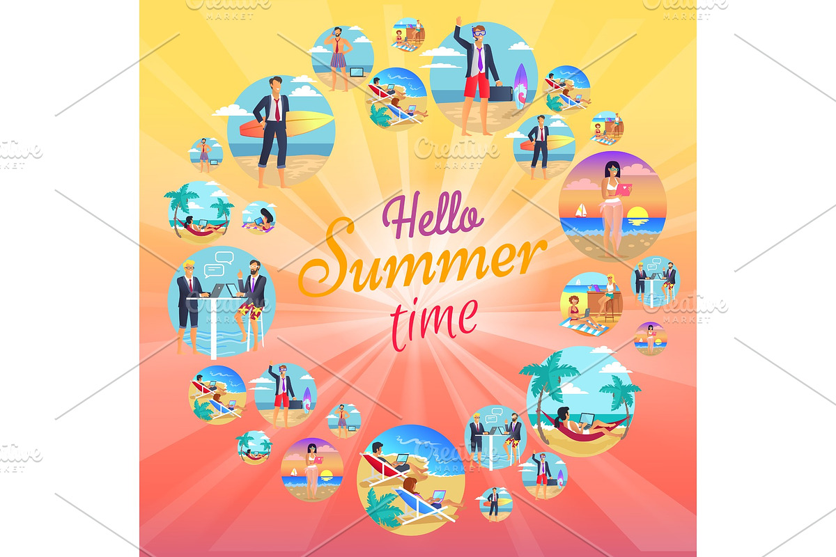 Hello Summer Time Images Set Vector Illustration in Objects - product preview 8