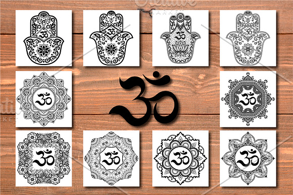 Set of patterns with mantra OM in Objects - product preview 3