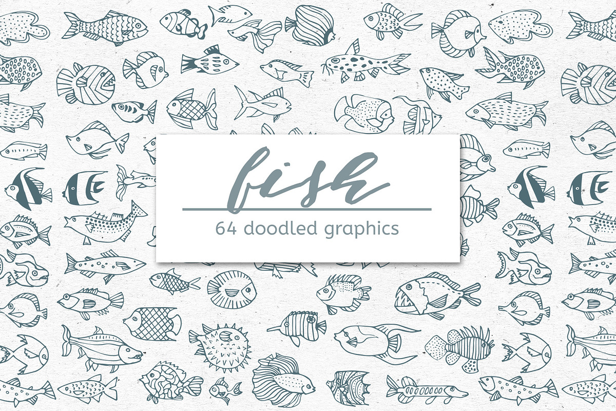 Doodled Fish – Set of 64 Graphics in Objects - product preview 8