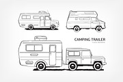 Camping caravan, car with trailer