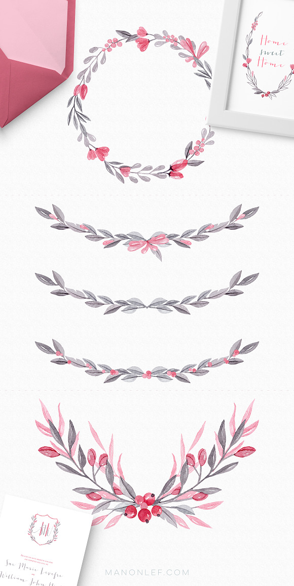 Watercolour Floral Wreaths Fleur Ami in Illustrations - product preview 3