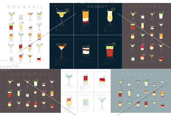 Cocktails Flat Posters in Illustrations - product preview 4