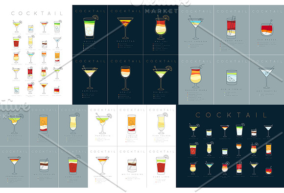 Cocktails Flat Posters in Illustrations - product preview 6