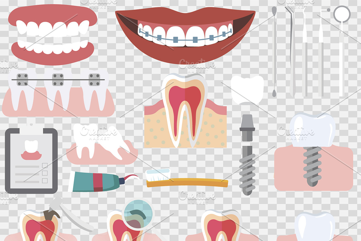 Set of isolated dental care elements in Illustrations - product preview 8