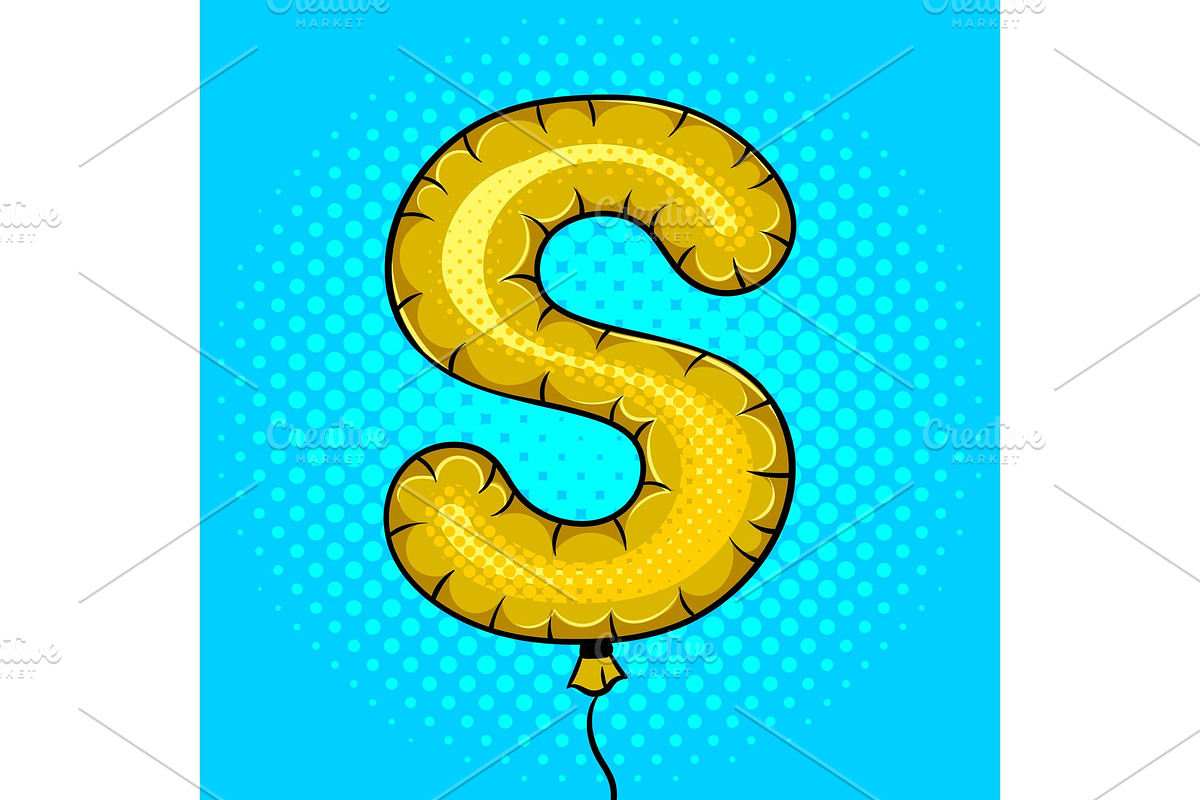 Air balloon in shape of letter S pop art vector in Objects - product preview 8