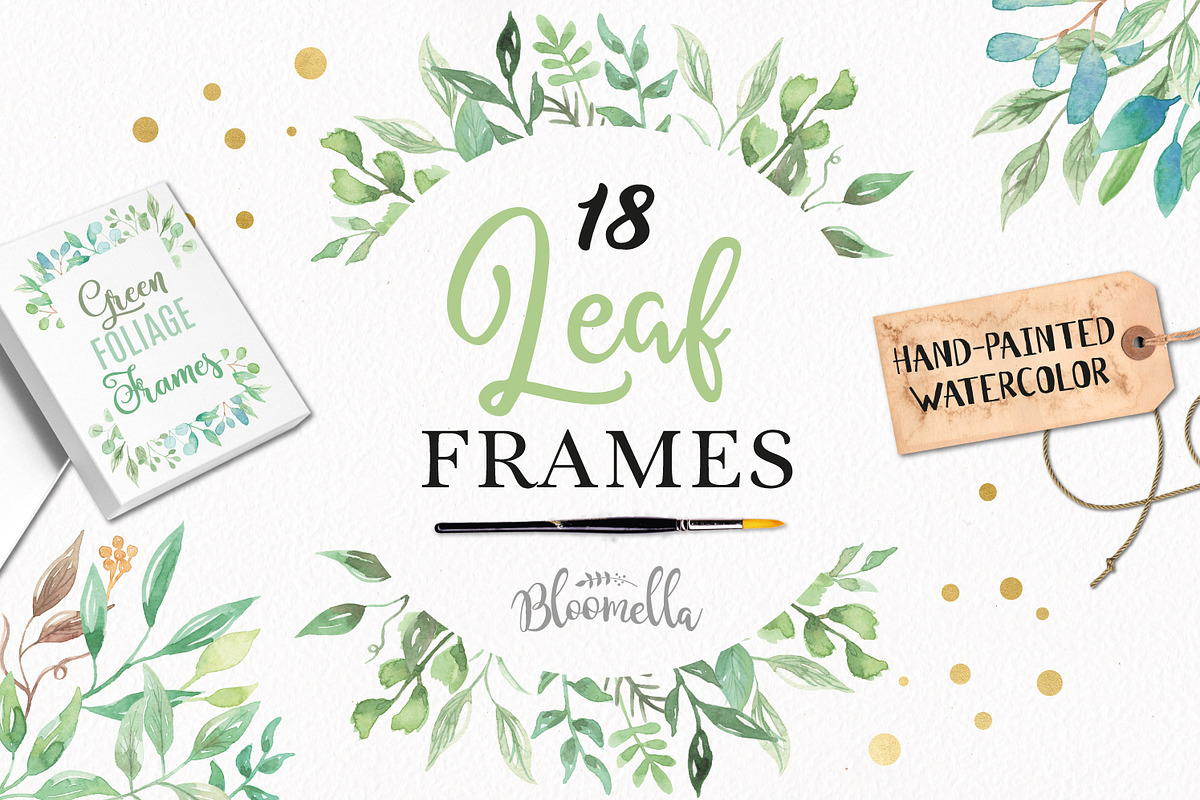 Leaf Frames Watercolor Green Foliage in Illustrations - product preview 8