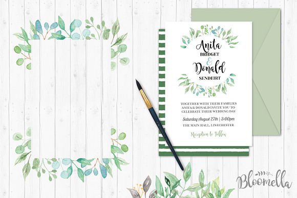 Leaf Frames Watercolor Green Foliage in Illustrations - product preview 4