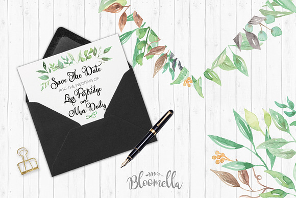 Leaf Frames Watercolor Green Foliage in Illustrations - product preview 5